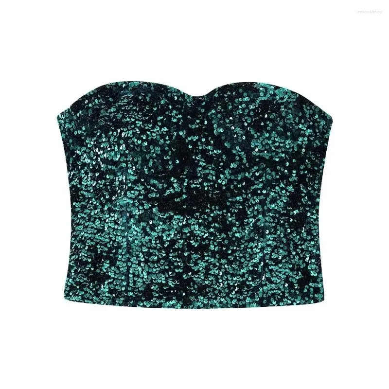 Débardeurs pour femmes Femmes Paillettes Top sans bretelles 2024 Automne Sans manches Fermeture à glissière Solide Corset de femme Mode Sexy Sans col Slim Débardeurs