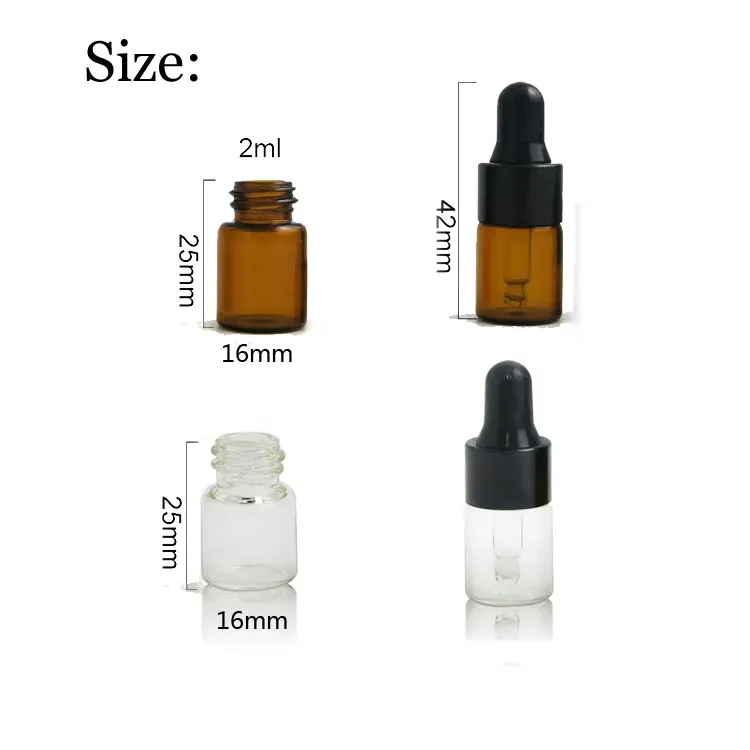 2ML Clear Amber Glass Dropper Bottles Portable Aromatherapy Esstenial Oil vials