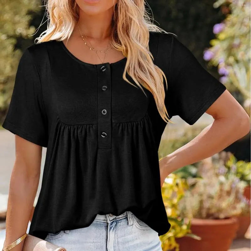 Dames T-shirts Dames Button Up Tops Casual Korte mouw Effen Kleur Zomer Dagelijks Vrije tijd Zwierig All-Match Los T-shirt