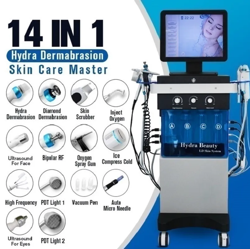 14 en 1 Máquina hidrofacial Microdermabrasión de agua Opciones de belleza Equipo facial de oxgen facial ultrasónico