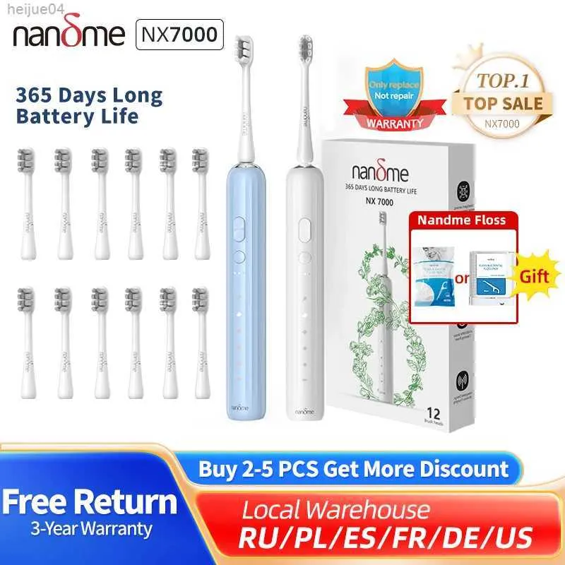 Escova de dentes nandme nx7000 inteligente sonic escova de dentes elétrica ultrassom ipx7 recarregável escova de dentes 5 modo inteligente tempo branqueador escova de dentes