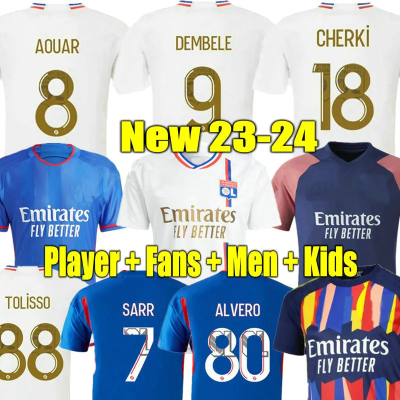 LACAZETTE Camisas de futebol 23 24 Maillot de foot TOLISSO OL 4º azul CHERKI SARR camisas de futebol 2023 2024 CAQUERET homem crianças kits equipamentos lyon MATA MAITLAND-NILES