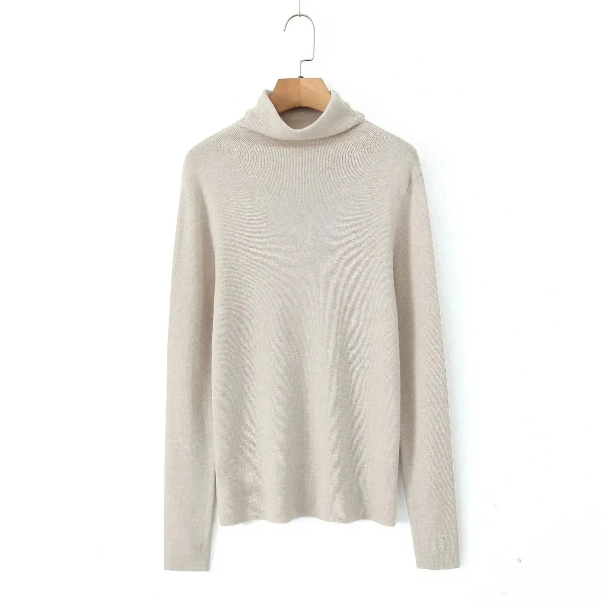 Suéteres básicos de punto con cuello alto de aguja fina, jersey térmico ajustado de lana francesa 6% de talla grande de buena calidad para mujer 240122