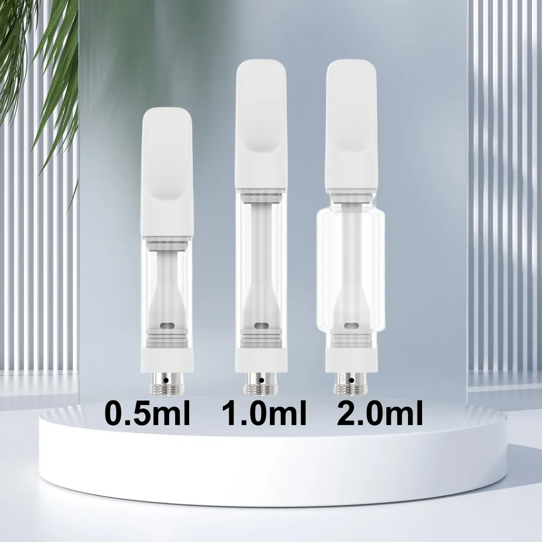 Full Ceramic Vape Cartridges 0.5ml 1.0ml 2.0ml Atomizers Ecigs 510 Thread Carts Battery Disposable Vapes Pens Cart for Thick Oil fit 510 Thread Battery With Foam Package