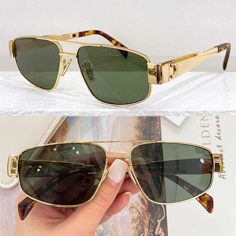 TRIOMPHE Gafas de sol de diseñador de metal para mujer CL40281U Gafas de sol de aviador de doble puente de metal Lente verde Protección UV Gafas de negocios para mujer bolsa original para anteojos