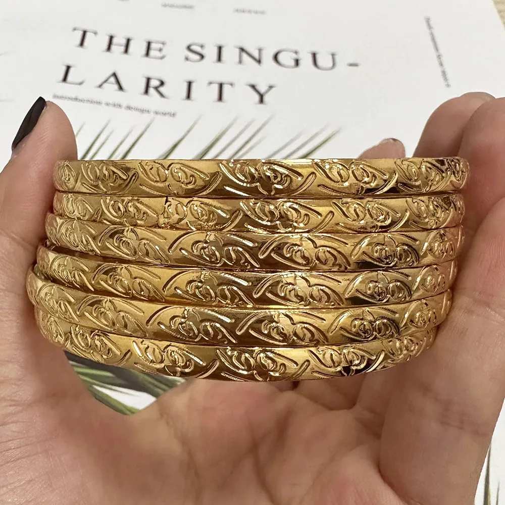 Dubai 24K Color Bangles For Women Gold Plated Indian African Hard Bracelets Charm Wedding Ethiopian Arabic Hand Jewelry Luxury 240122