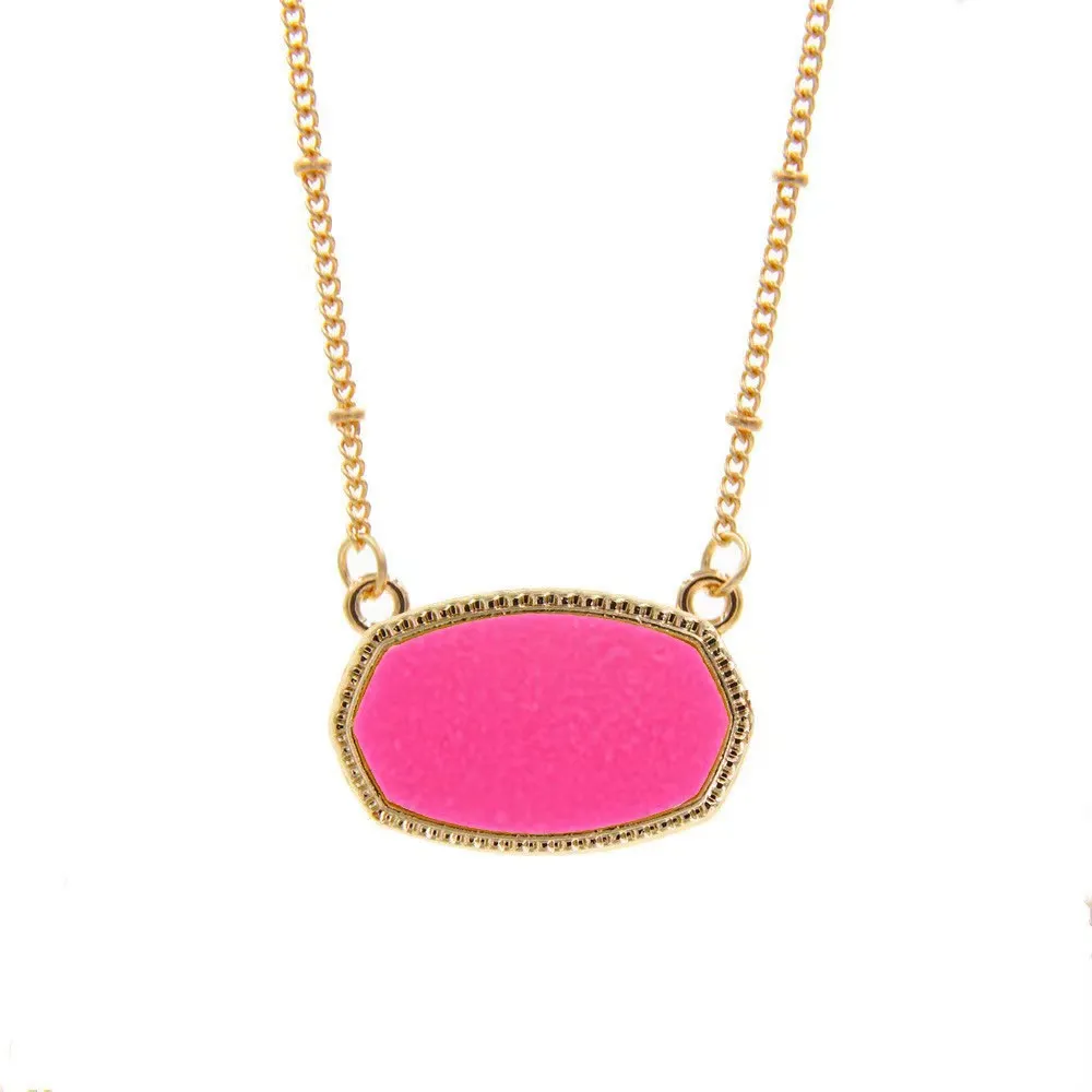 Designer Earrings and necklace set Pendant Necklaces Resin Oval Druzy Necklace Gold Color Chain Drusy Hexagon Style Luxury Designer Brand Fashion Jewelry for Women