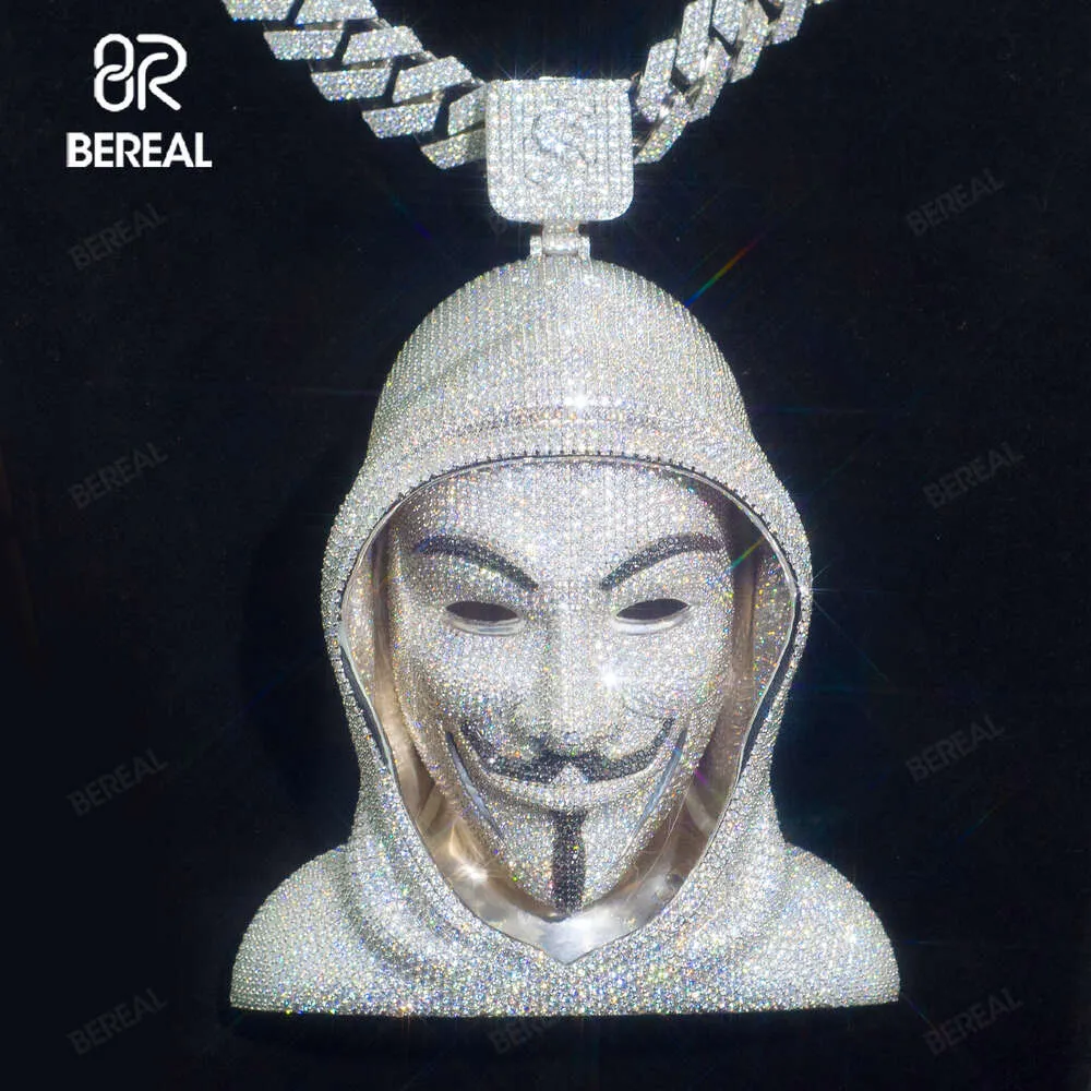 カスタムペンダントVVSアイスアウトモイサナイト3D V for Vendetta Cartoonペンダントヒップホップパスダイヤモンドテスター925男性用シルバーペンダント