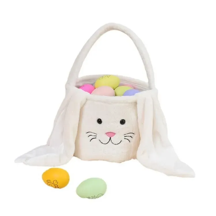 Party Supplies Easter Rabbit Basket Festive Fuzzy Long Ears Bunny Bucket Comfort Plush Easter Eggs Storage Bag Kids Candy Toy Tote Bags SN607