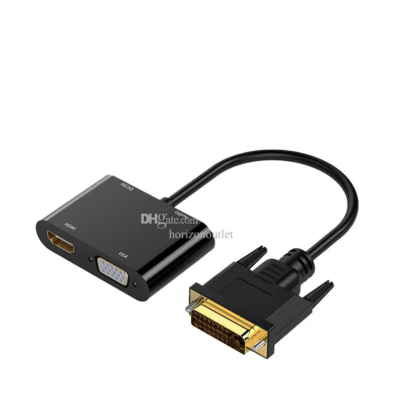 Câble DVI vers HDMI VGA haute vitesse 24 + 1 broches mâle vers VGA 15 broches femelle câble adaptateur HDTV connecteur convertisseur plaqué or pour PC portable Mac OS fenêtre TV Box nouveau