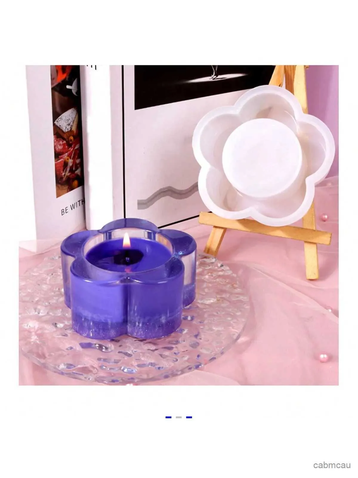 2PCS Candle Holders 1pc Plum Blossom Candle Holder Silicone Mold Diy Glue Mirror Resin Tools Handmade Candle Aromatherapy Candlestick Production