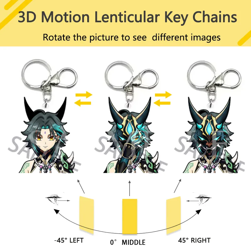 Wholesale Genshin Impact Xiao 3D Anime Motion Keychains Double Side Image Flip Change 2-3 Image Demon Slayer Bag Car Accessories