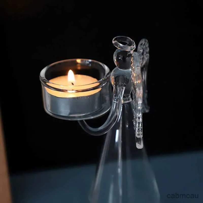 2PCS Candle Holders Transparent Crystal Glass Candlestick Candlelight Dinner Angel Modeling Candle Holder Home Table Decoration Wedding Party Props