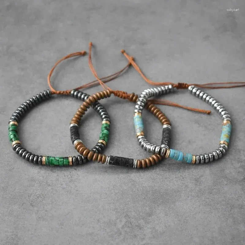 Strand handgemaakte kunstmatige turquoise hematiet bedelarmband gezonde kralen heren vriendschap sieraden