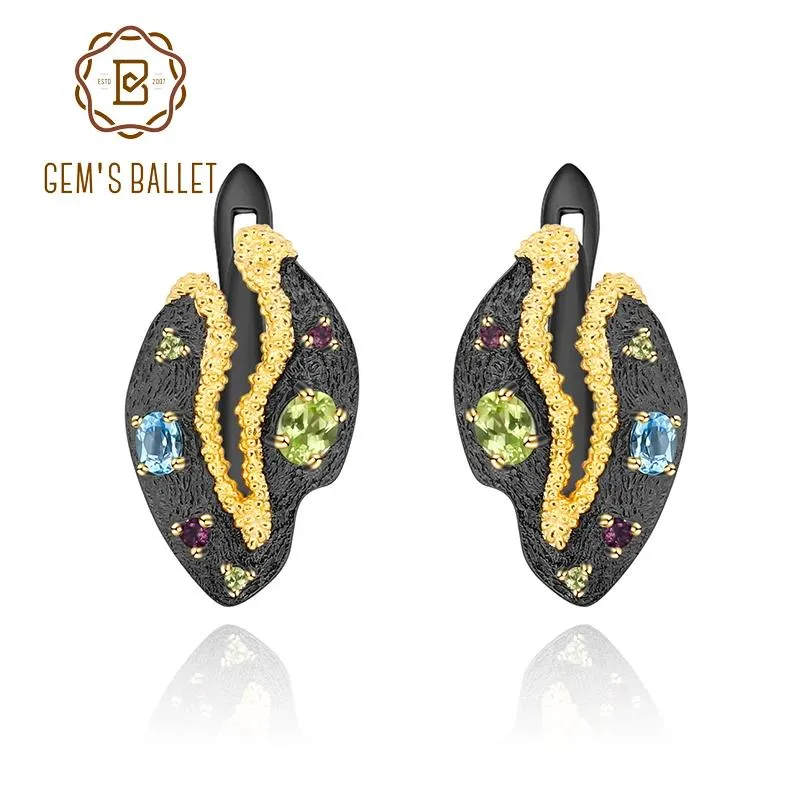 Charm Gem's Ballet Sterling Sier El yapımı Çok Maddeli Çiçek Sonbahar Çiçek Kabuk Kadınlar Doğal Peridot Topaz ile Kupa Küpeler