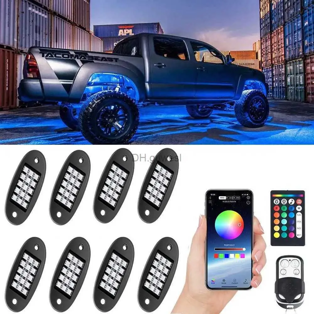 Insegna al neon a LED 8 pezzi Kit di luci da roccia a LED al neon multicolore 8 pod Modalità musicale di controllo Bluetooth per camion UTV ATV con dimmer YQ240126