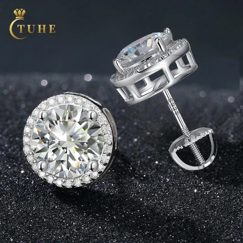 Orecchini Hip Hop Sterling Sier Moissanite con fascino per gioielli da donna Orecchini a bottone placcati in oro bianco bling