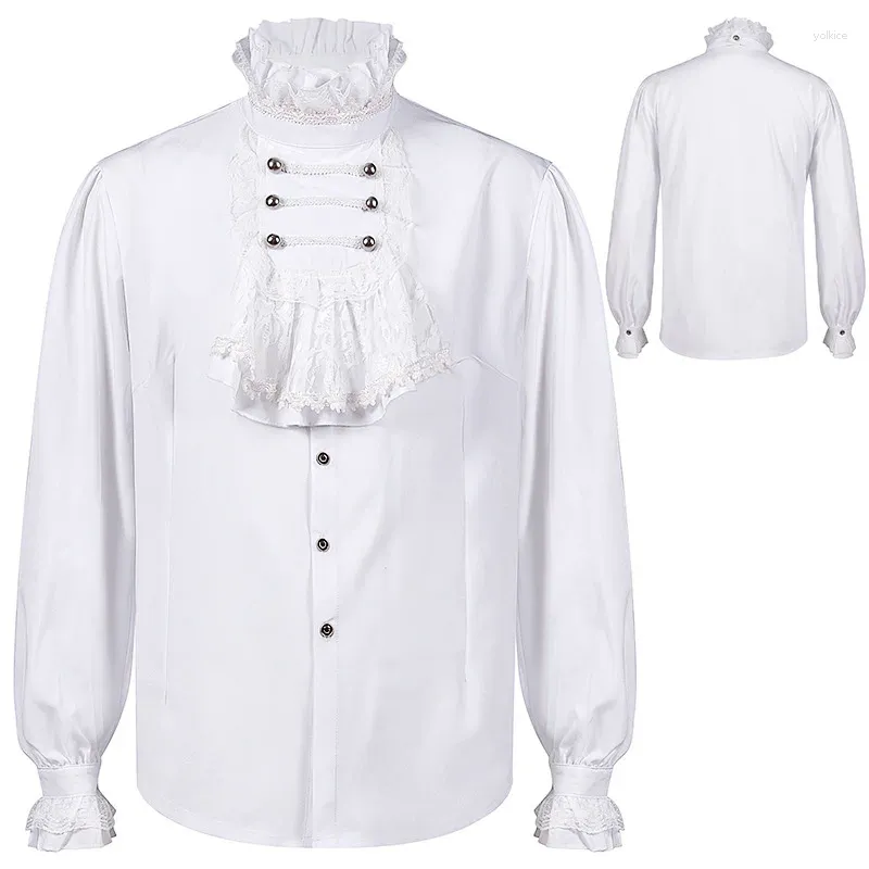 Herrklänningskjortor Europeiska och amerikanska veckade skjorta Medieval Clothing Steampunk Victorian Top Inner Wear