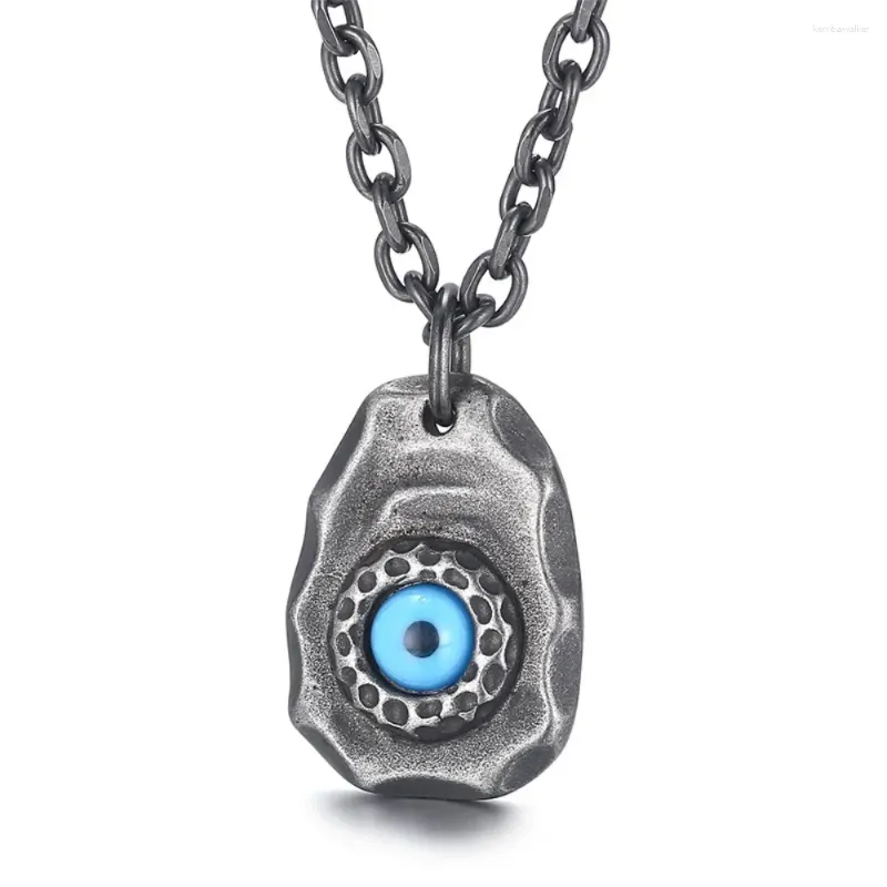 Pendentif Colliers 2024 Vintage Wishing Stone pour hommes en acier inoxydable "O" Link Chain Devil's Eye Long Collier Punk Bijoux