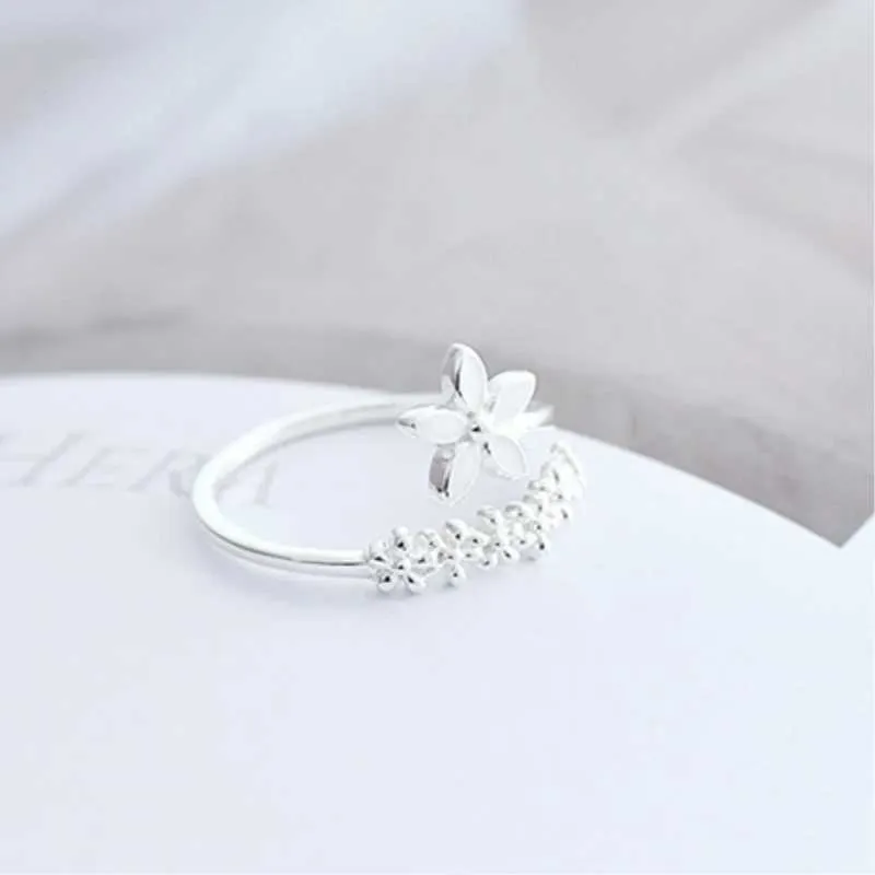 Band Rings Fresh Flower Silver Color Temperament Personality Literary Fashion Gift Korea Female Resizable Opening Rings SRI172 240125