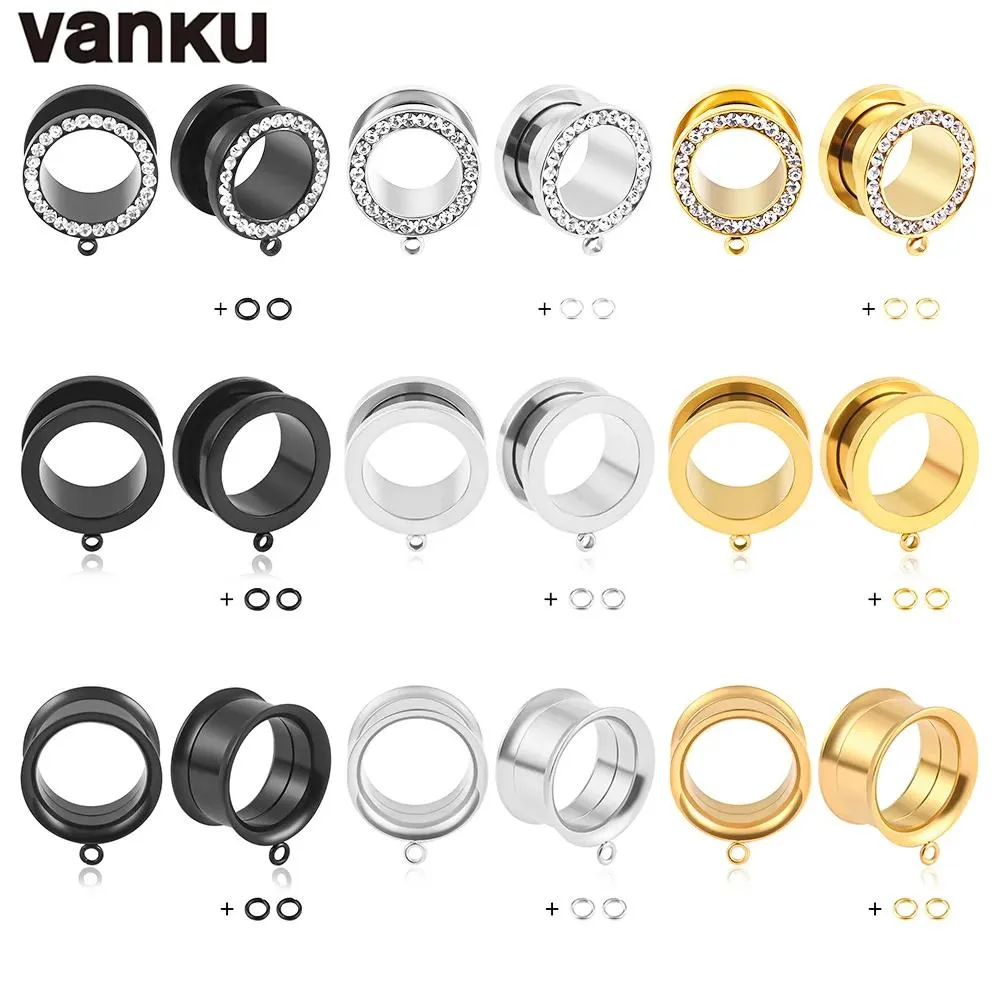 チャームvanku 10pcsステンレス鋼diy dangle耳栓ボディピアススクリュートンネルストレッチャーボディジュエリーイヤリングエキスパン