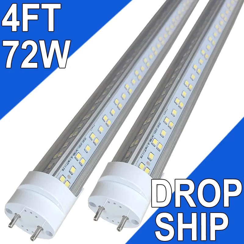 Tube LED T8 de 4 pieds 72W, lumière blanche du jour 6500k, ampoules LED de 4 pouces, pour garage, entrepôt, magasin, ballast lumineux, base G13, AC100-277V, couvercle transparent, établi de grange, usastock