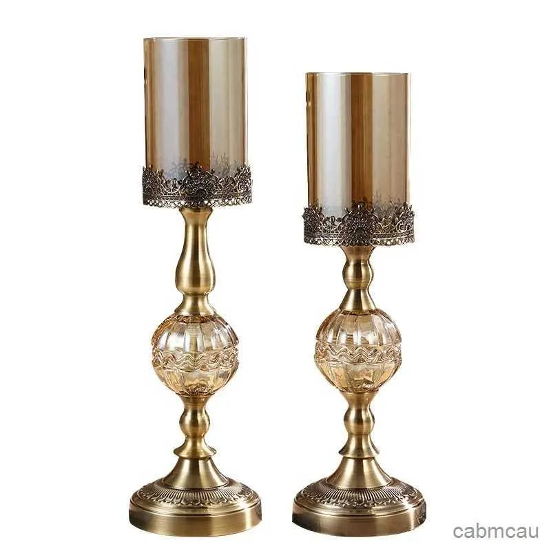 2 STUKS Kandelaars Luxe Europese Hoge Tafel Decor Ornamenten Kaarslicht Diner Rekwisieten Kristal Metalen Kandelaars Retro Ambachten