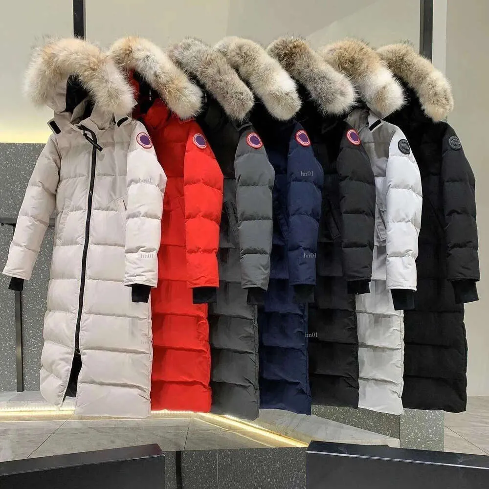 女子カナダのダウンジャケットレディースパーカー冬のミッドレングス膝のフード付きジャケット厚い暖かいグースコート女性36