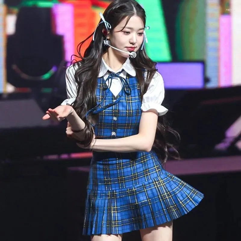 K-Pop Inspired Plaid Skirt Set Women's Vest Shirt Outfit, Sexy Mini  A-Line Skirt, Dance Performance Costume