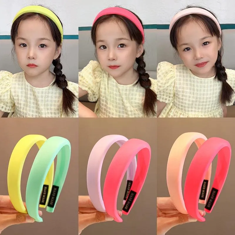 Acessórios de cabelo 2024 Bebê Meninas Bonito Esponja Borda Larga Doce Fluorescente Sólida Hoop Crianças Adorável Headband Crianças Doce