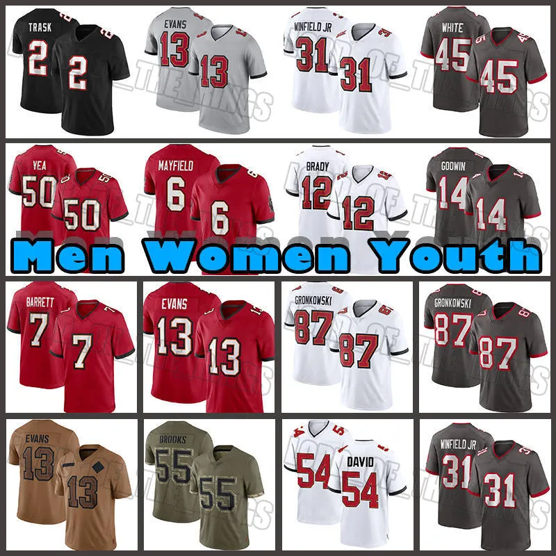 Baker Mayfield Mike Evans Camisas de futebol Tampas Bayes Tom Brady Buccaneeres Antoine Winfield Jr. Devin White Lavonte David Chris Godwin Kyle Trask Vita Vea Dean c1