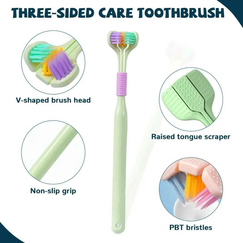 Tandborste 3D Stereo Three-Sided Toothbrush PBT Ultra Fint Mjukt hår Vuxen Tandborstar Tungskrapa Oral Care 360 ​​Cleaning Teeth Brushl2401