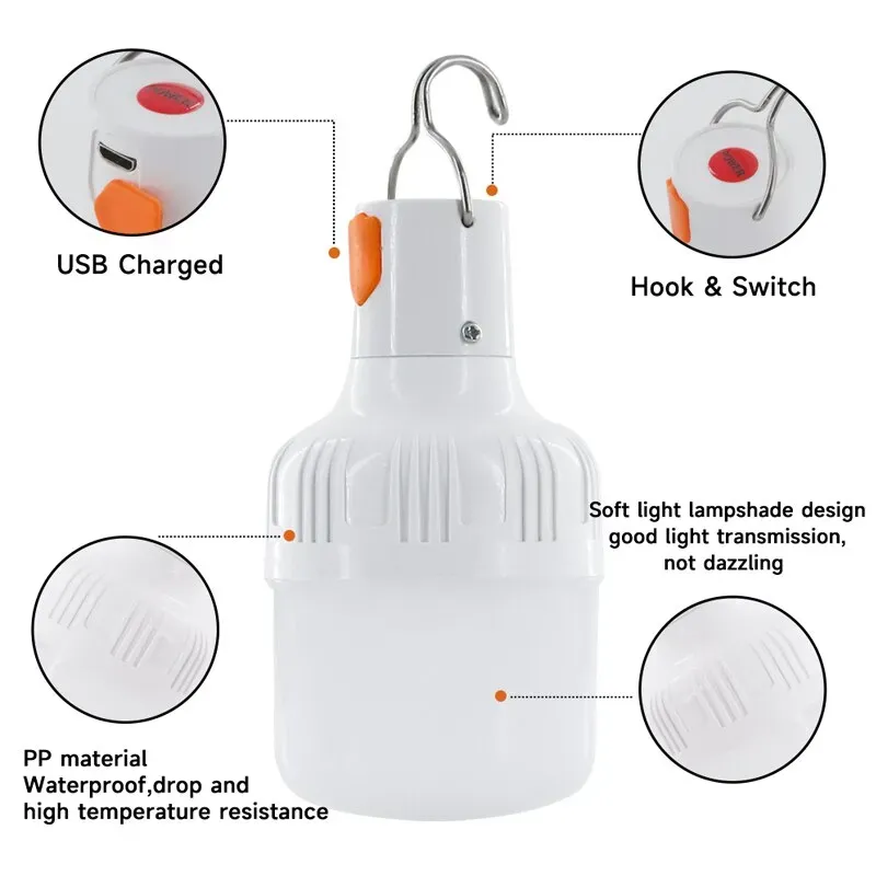 Lampadine a LED ricaricabili USB per esterni Luce di emergenza ad alta luminosità Collegamento luci notturne portatili per lanterna da pesca da campeggio