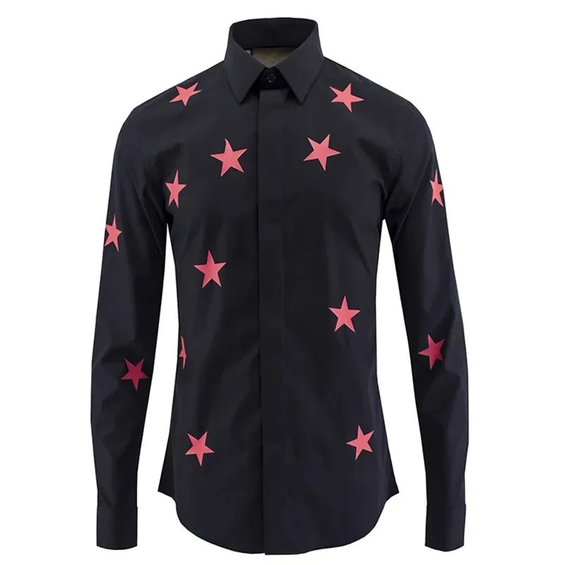 Hommes de luxe Chemise marque Design étoiles rouges imprimé hommes chemises habillées décontracté coton coupe ajustée à manches longues Chemise hommes Chemise Homme