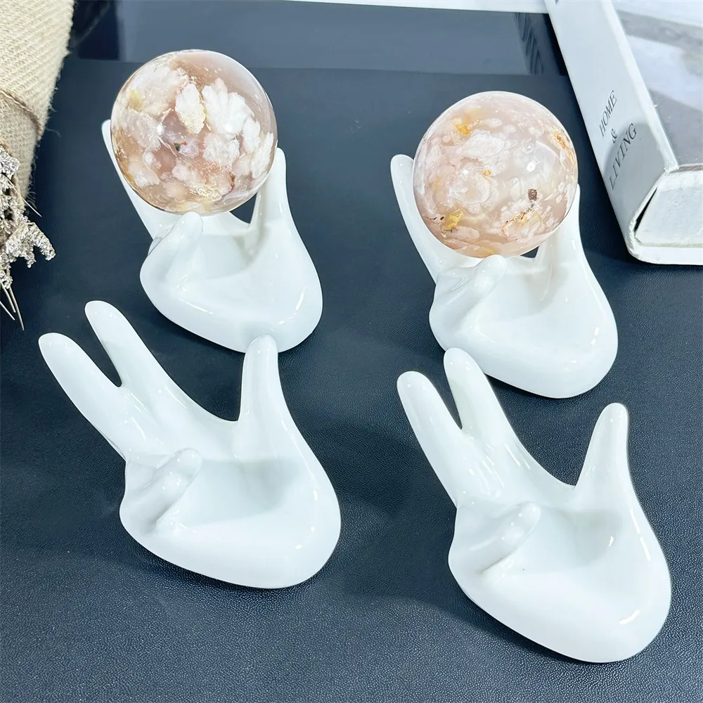 Céramique Main Blanc Cristal Support Quartz Cristaux Sphère Boules Support Céramique Support Base Pour La Décoration De La Maison Cristal Cadeau Créatif Cadeau De Vacances