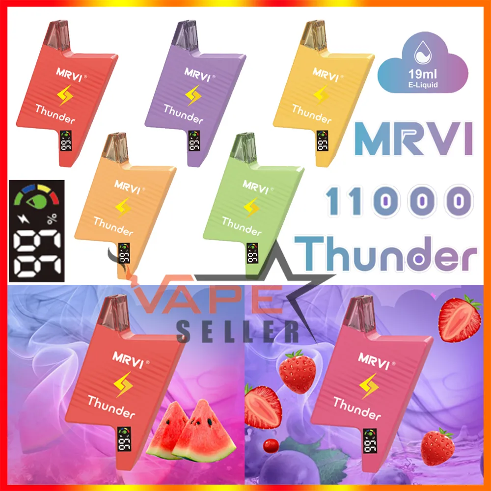 Original puff 11k MRVI Thunder 11000 Puffs Bar Bang King Puff 12K engångscigarettvape Deschable med laddningsbar 600mAh Batteri 19 ml POD Elfbar Pen