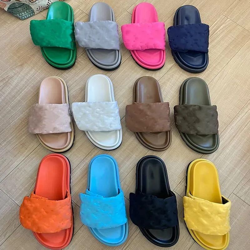 top quality Casual Shoes Pool Pillow Slides Women Men Slippers Designer Flat Comfort Mules Sliders Classic Prints Front Strap Padded Beach Sandals EU35-44