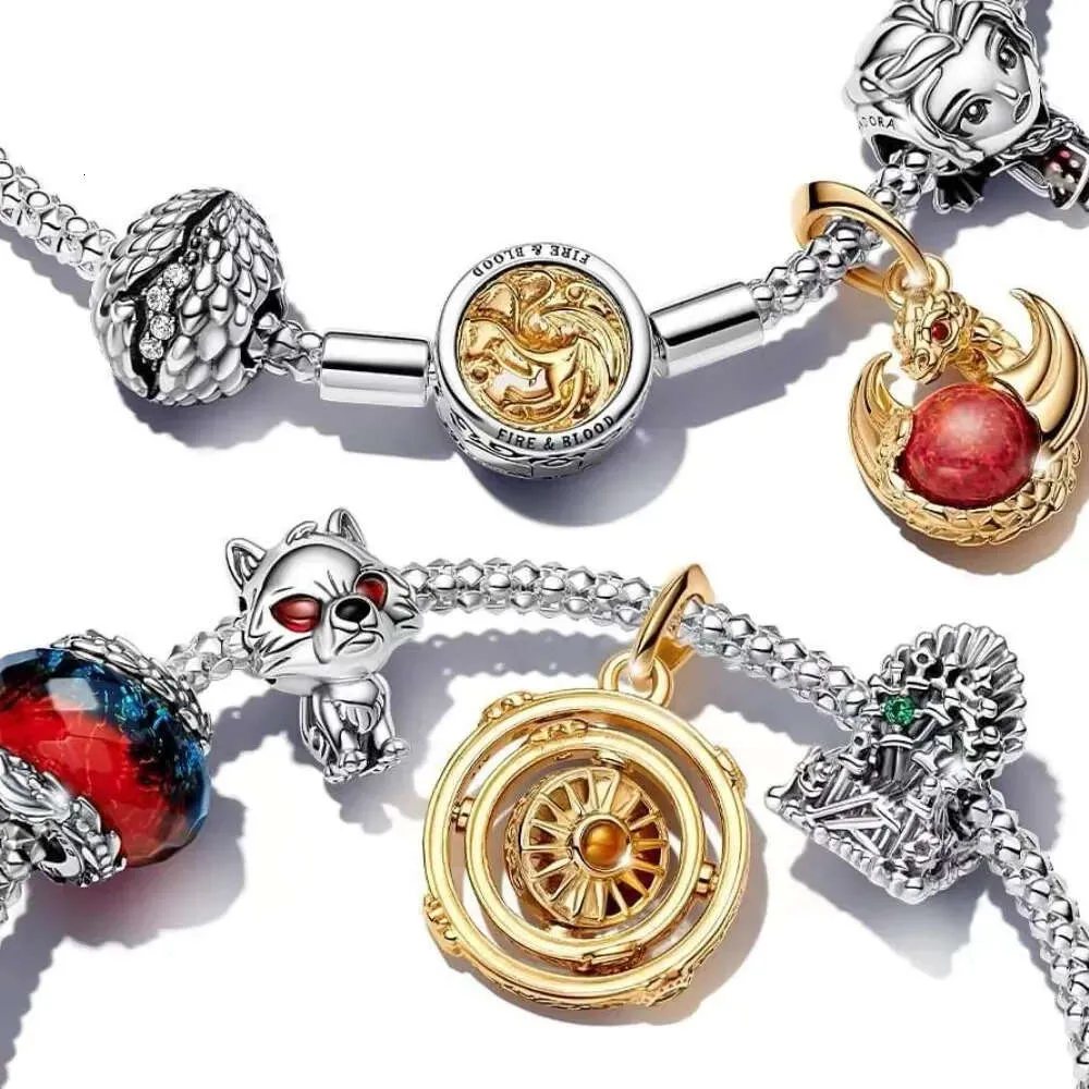 جمجمة جديدة متوهجة Herocross Sier Game Dragon Fire Ice Double Murano Glass Charm Fit Bracelet Jeweley