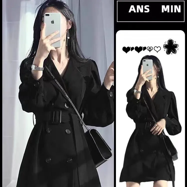 Robe de costume noire style Hepburn, nouvelle robe de base pour petit homme, printemps automne 2024