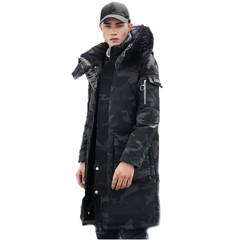 冬の延長ウォームグースダウンジャケットアウトドアメンズファッションコールド抵抗性カジュアルウェアロングコート