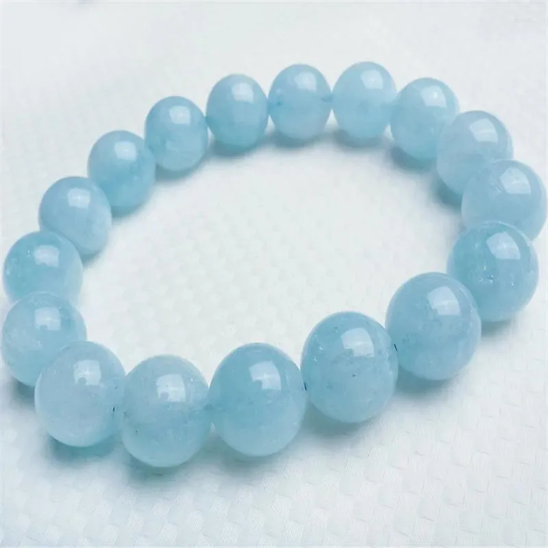 Strand 13mm Genuine Natural Blue Gems Stone Stretch Charm Bracelet Women Femme Transparent Round Crystal Bead