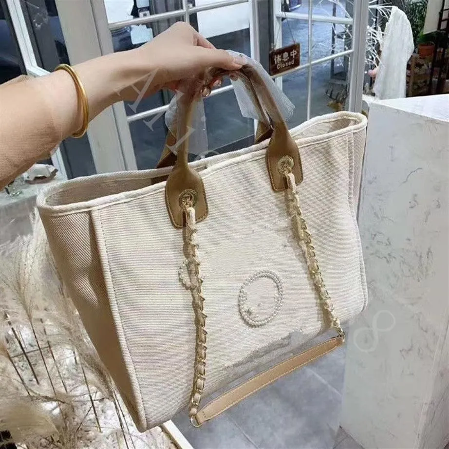 2022 Summer Classic C Brand Totes Beach Bags Cavan Deauville Chain Top Handle Large Capacity Pochette 2 Color Beige Women's T230a