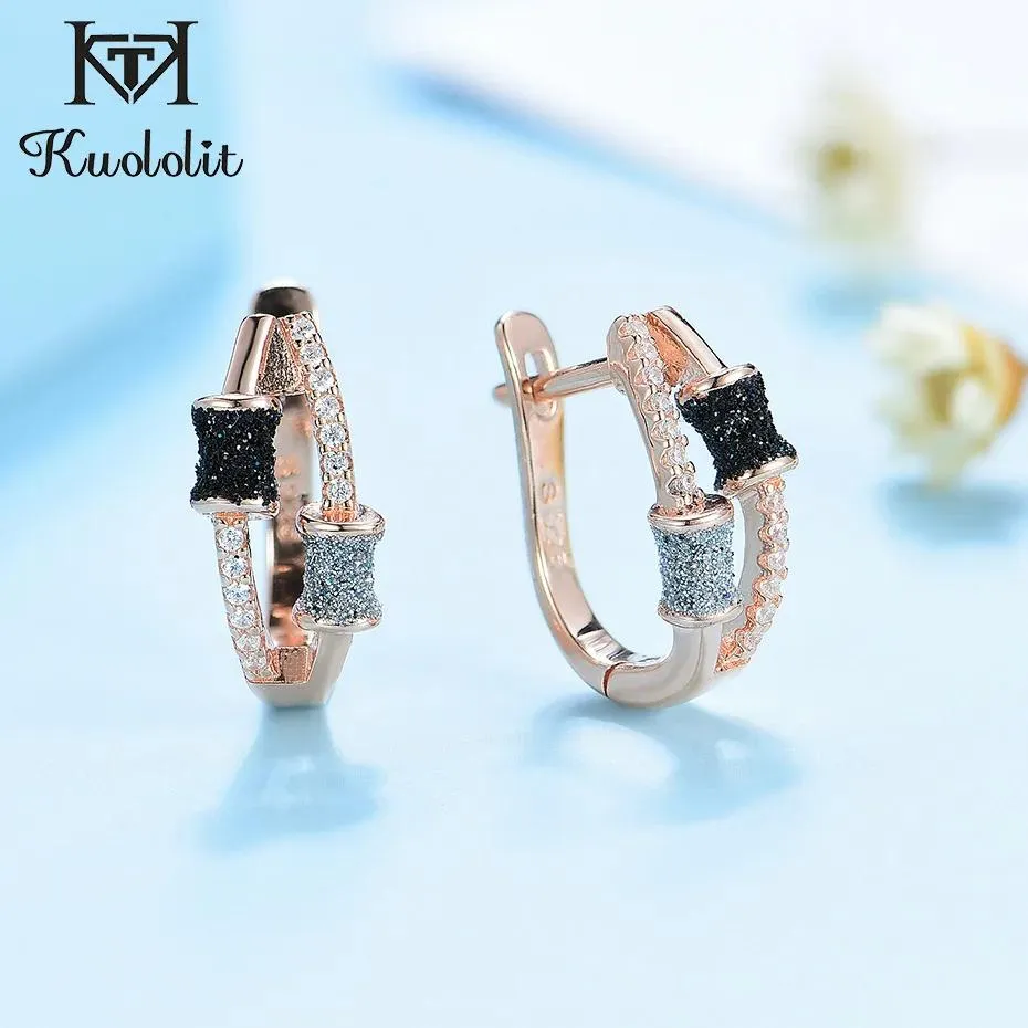 Charm Kuololit 585 Rose Gold Clip Earrings For Women Girl Real Sterling Sier Black Sier Glitter smycken för bröllopsfest gåva