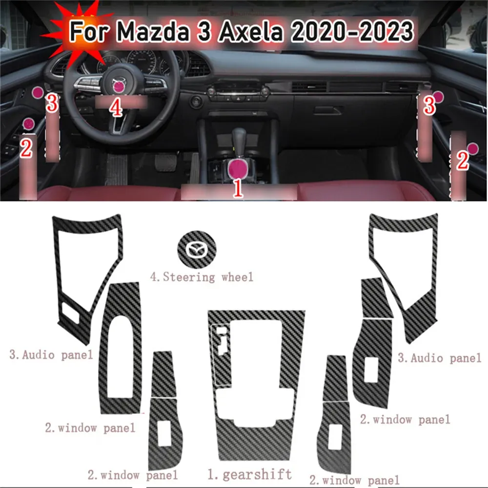 Auto-Styling In Fibra di Carbonio Interni Auto Center Console Cambiamento di Colore Stampaggio Adesivi Decalcomanie Per Mazda 3 Axela 2020-2023