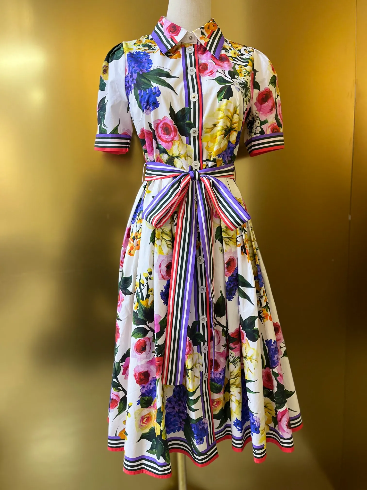 Women's Cotton Floral Midi Dress, Empire Waist, Cap Sleeve, Summer Casual Style