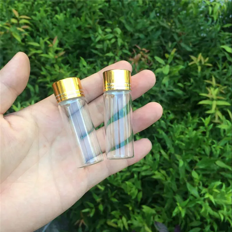 14ml Empty Glass Bottles Aluminium Screw Golden Cap Transparent Clear Liquid Gift Container Wishing Bottle Jars
