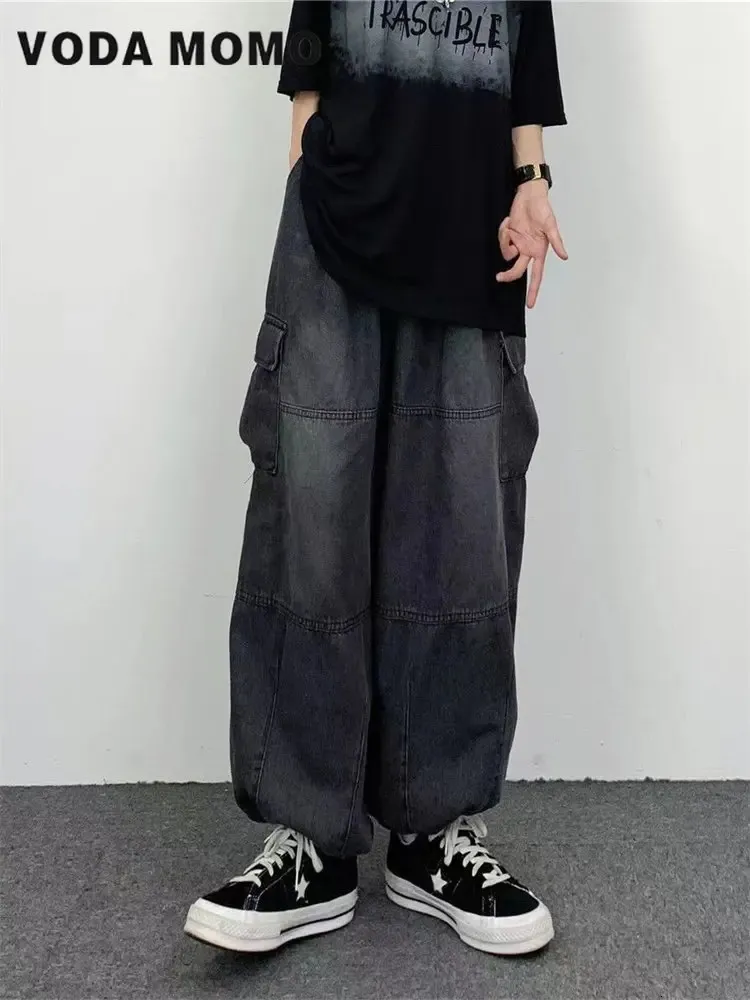 Autumn Harajuku Fashion retro High Street hiphop Pants Straight Wide Leg Women Casual Loose Big Pockets Cargo Jeans 240124