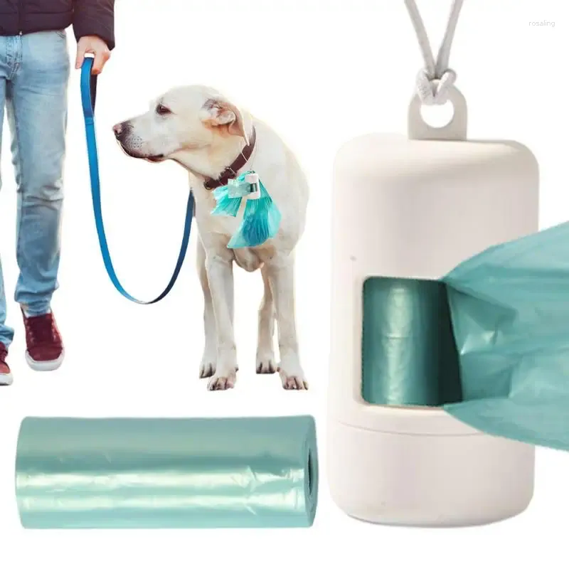 Suporte para saco de cocô de roupa de cachorro, recipiente portátil com faixa elástica para armazenamento de sacos inclui 1 rolo de resíduos à prova de vazamento para animais de estimação