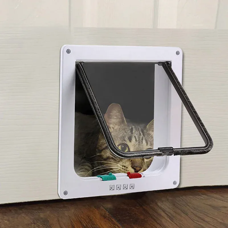 Porta a lembo con gabbia con chiusura a 4 vie Porta a patta per gatto per cani gatti gattina addomina in plastica piccola porta per animali domestici kit gattini cani porte