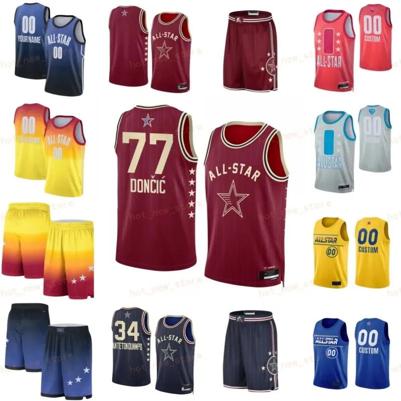 Stampa 2024 All-Star Basketball Luka Doncic maglie 77 Stephen Curry 30 Shai 2 LeBron James 23 Nikola 15 Davis 3 Klay Thompson 11 Nome personalizzato numero squadra